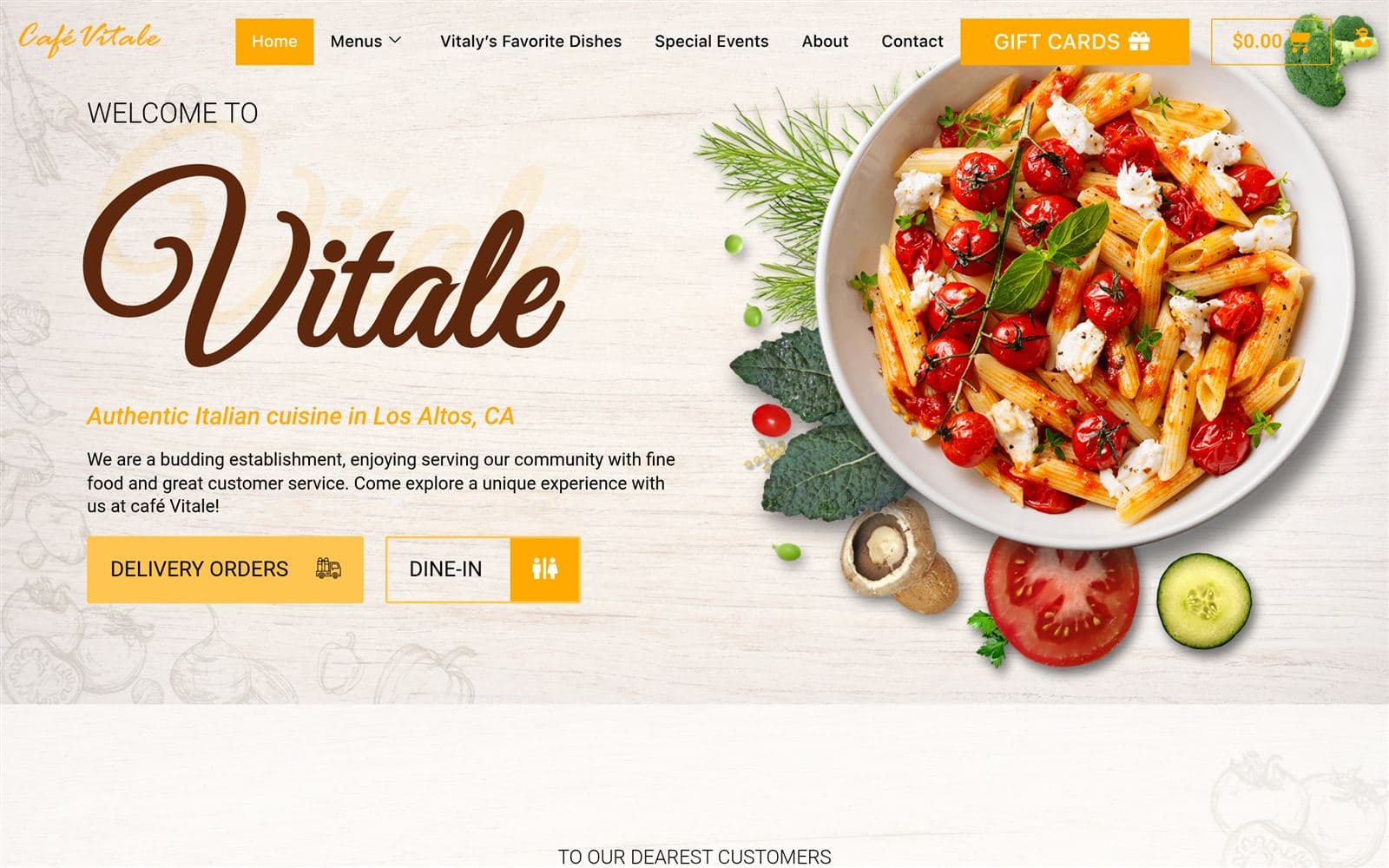 Cafe Vitale restaurant website homepage