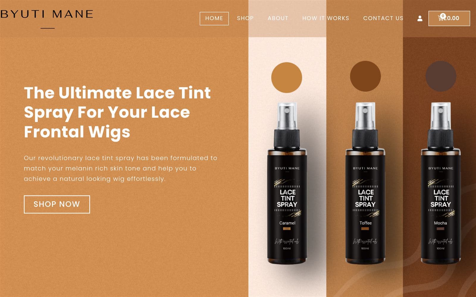 Byutimane beauty products ecommerce website homepage