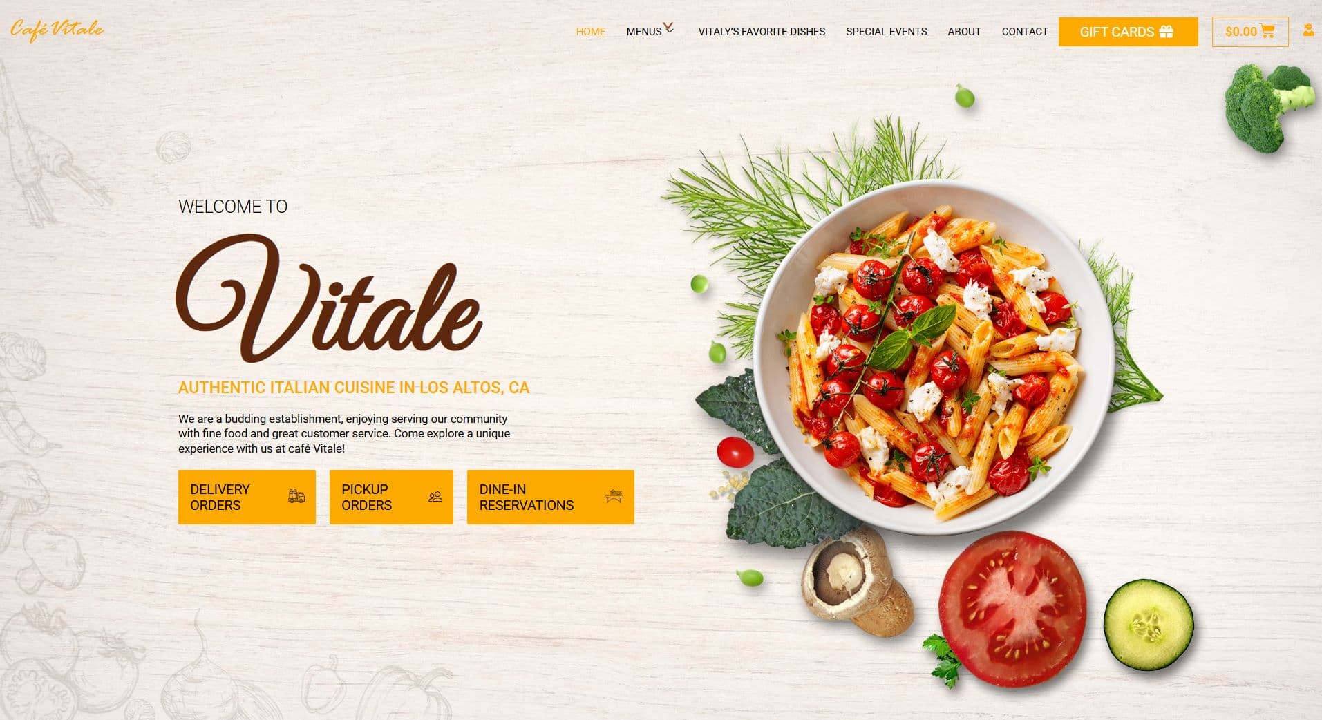 Cafe Vitale restaurant website homepage